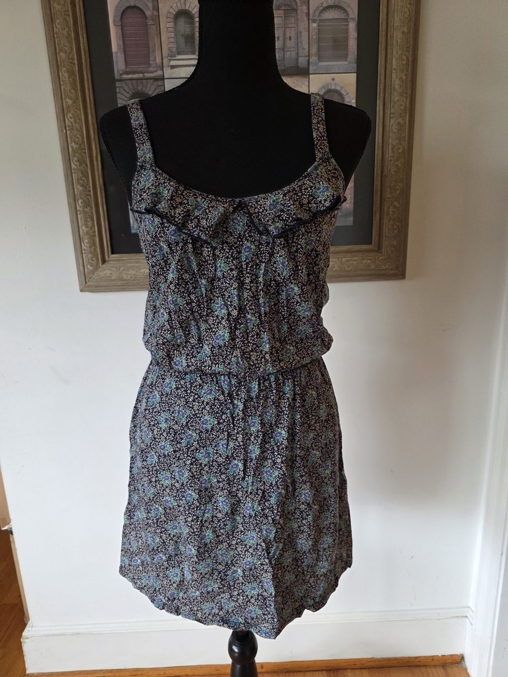 Express Floral Ruffle-Trim Sleeveless Dress - Black & Teal